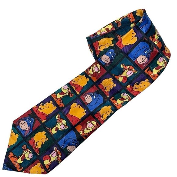 VTG 90s Pooh Disney Necktie Winnie Tigger Eeyore Pooh Heads Men’s Multicolor - Picture 1 of 4